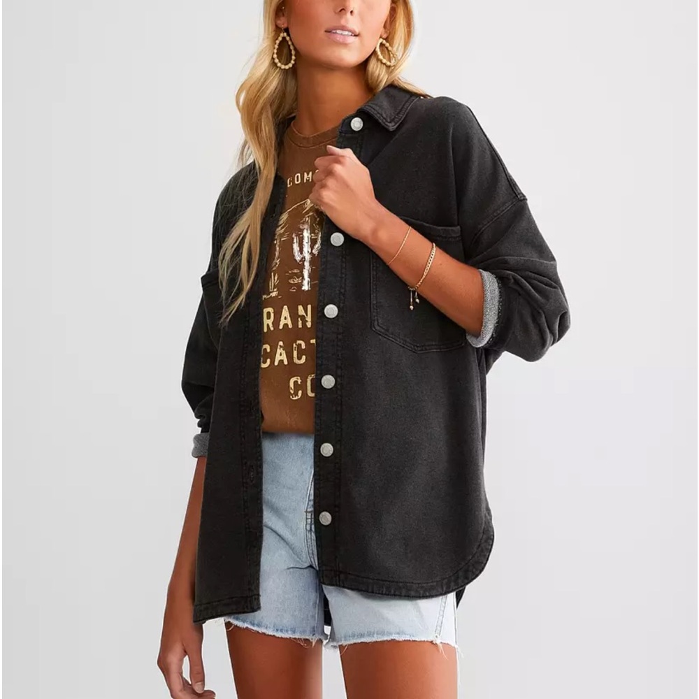 Like New Z Supply All Day Knit Denim Shirt Vintage Black